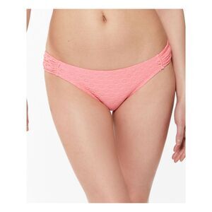 JESSICA SIMPSON Women's Pink Eyelet Lined Shirred Hipster Swimsuit Bottom L